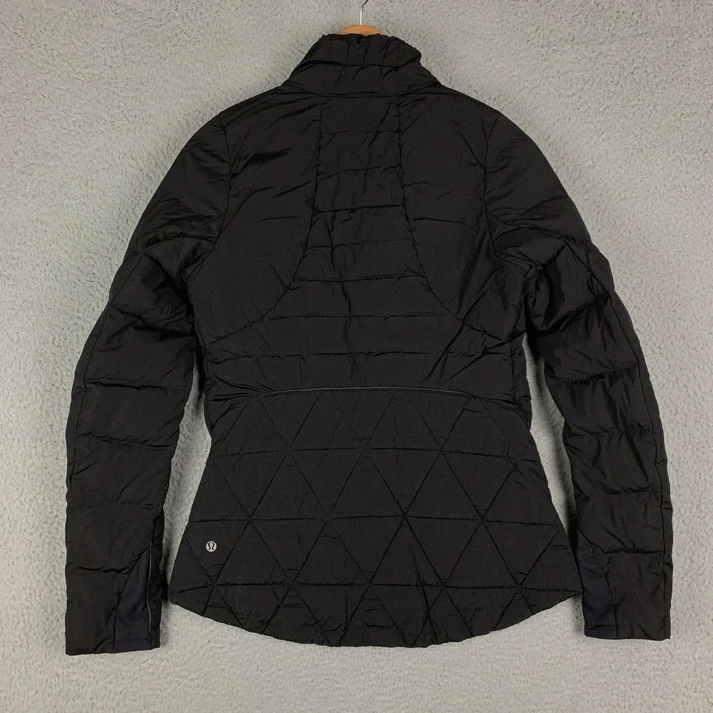 Lululemon Fluffed Up Jacket Women's 8 Black Zip Up Goose Down Reflective Running